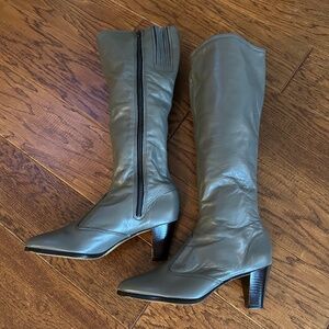 Tall, gray leather boots